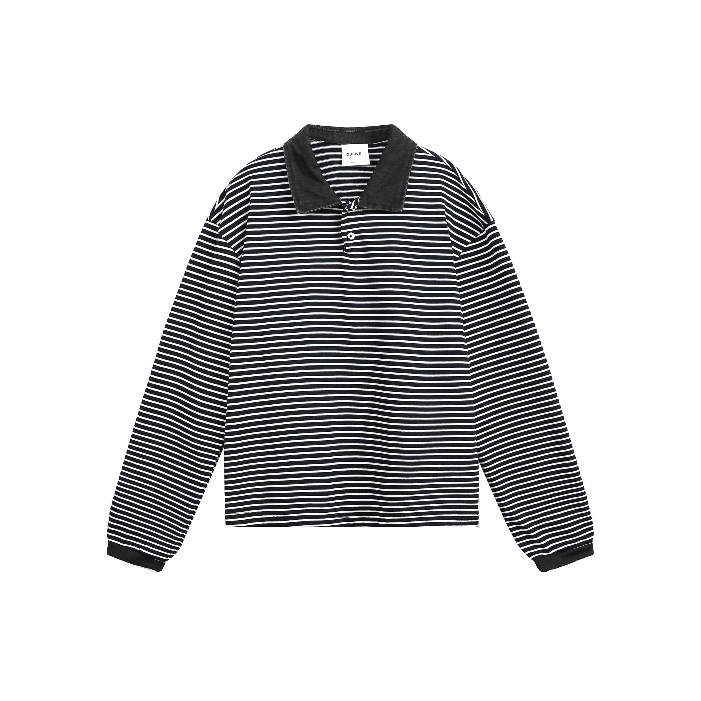 ボーダーカラー長袖ポロシャツ / Border Collar Long Sleeve Polo