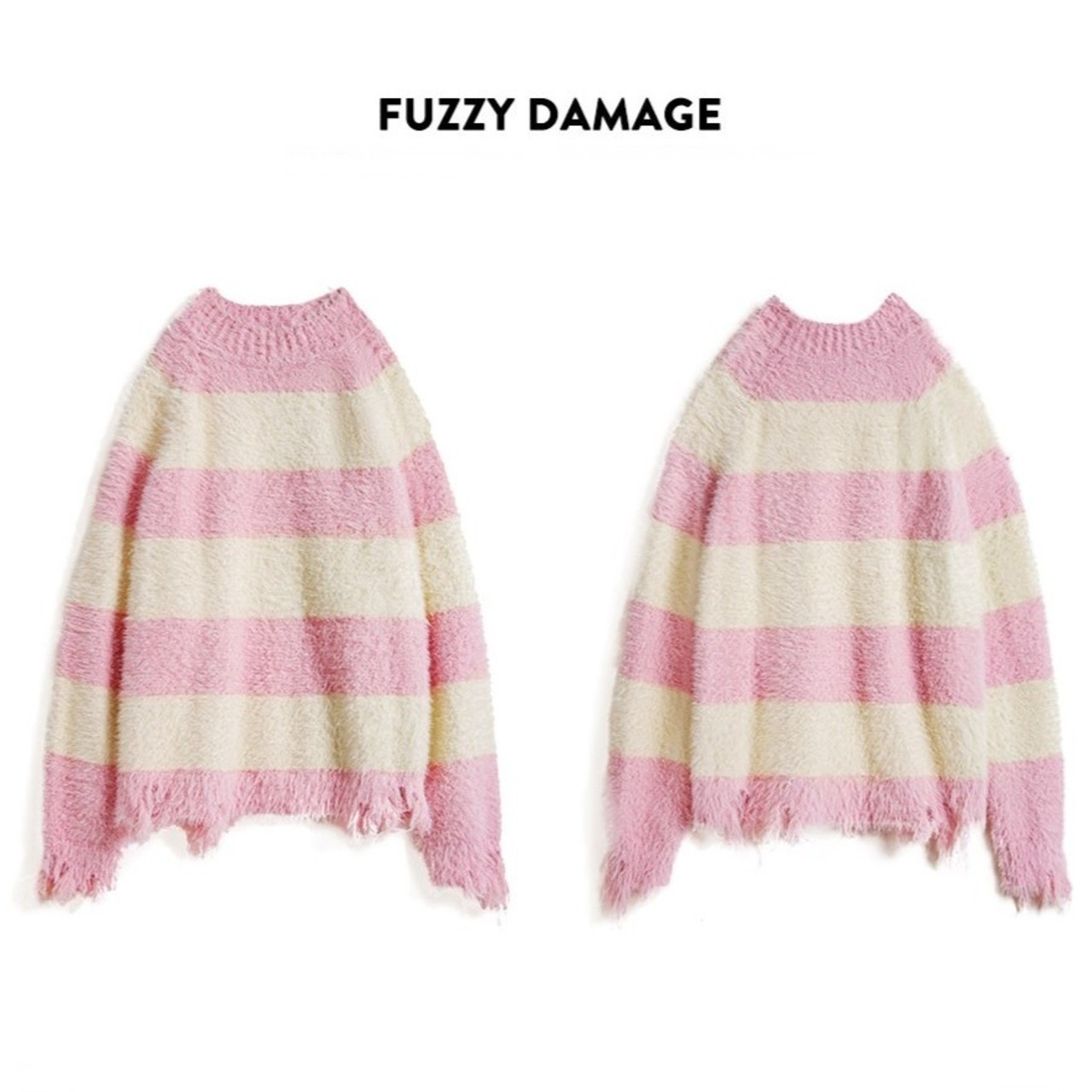 Pink Striped Knit Sweater / ピンク ボーダー ストライプ ニット セーター