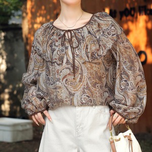 ペイズリー柄リボンブラウス W01159