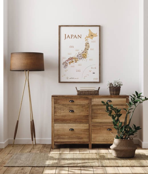 木目がおしゃれな寄木風「日本地図」ポスターA2サイズ SONORITE