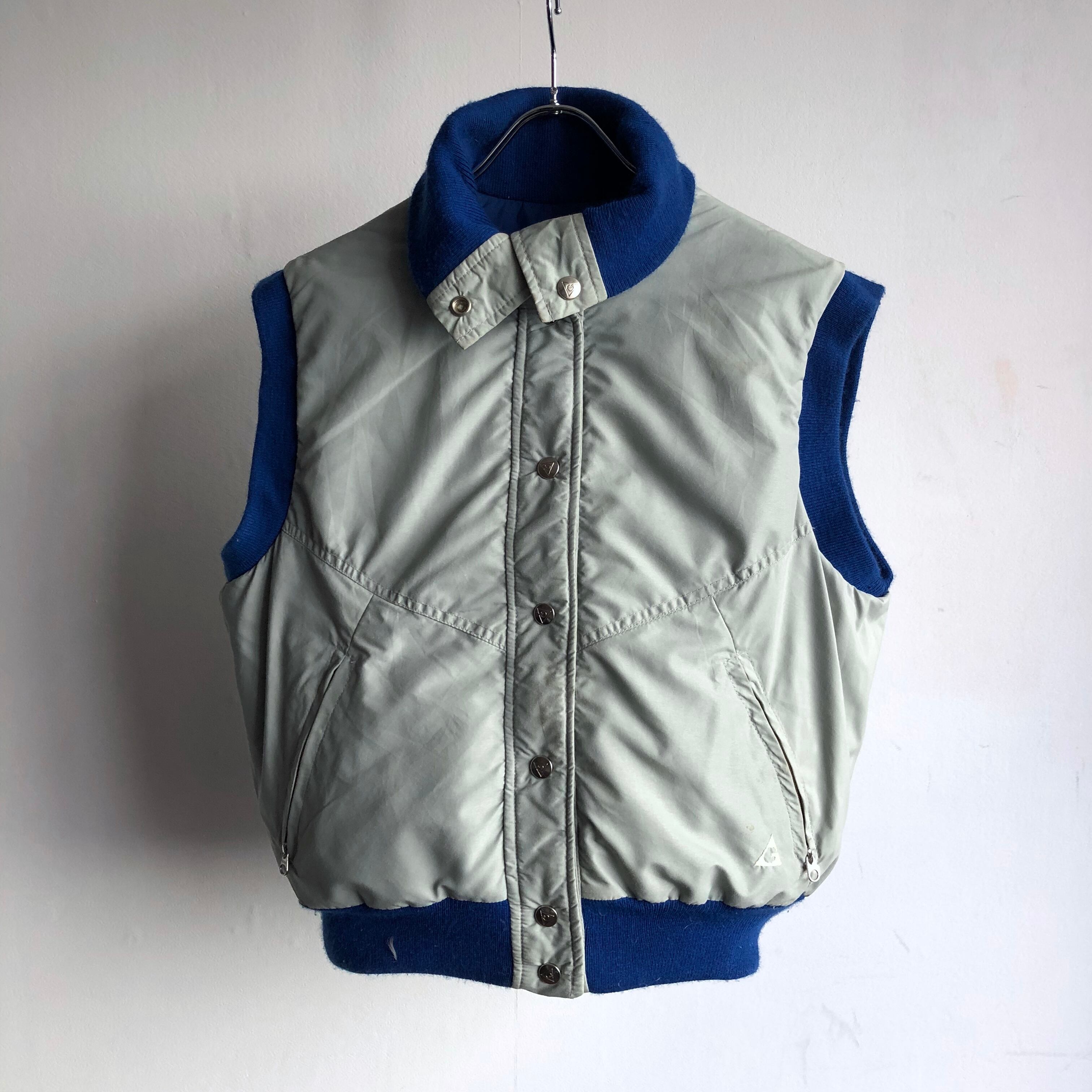 0098. 1990's gerry reversible down vest ブルー × グレー ダウン