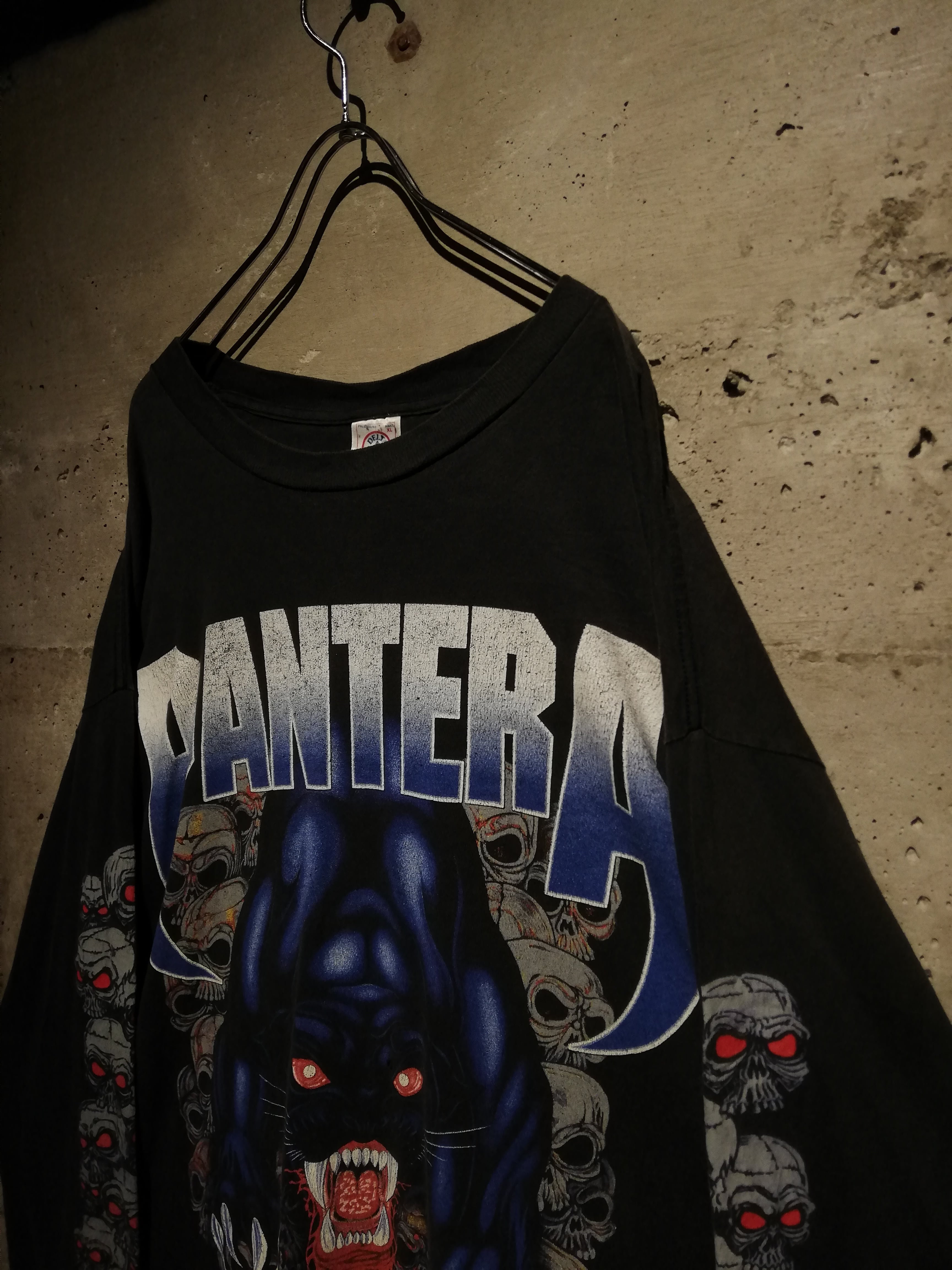 Caka】90's “PANTERA” Panther × Skull Graphic Print Vintage Loose L