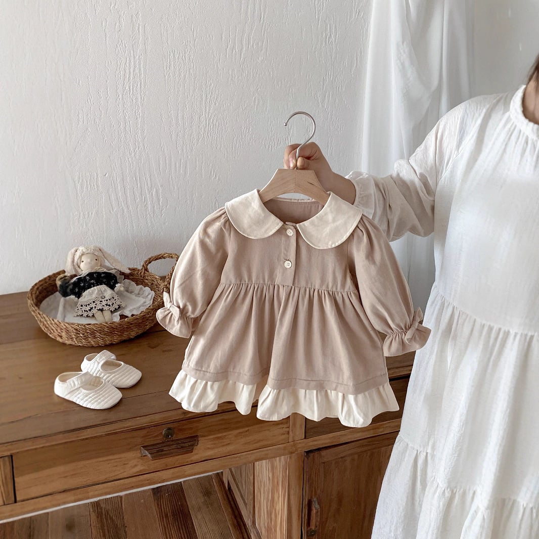 予約販売】（73-110cm）配色フリルワンピース | 子供服のMurababy