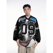 ストリート GLFSモザイク犬Vネック ロングTシャツ T1805