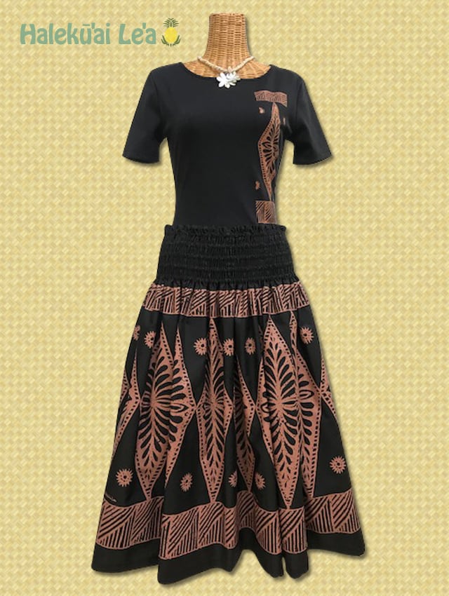 ハワイアン オリジナルパウスカート タパ ブラック | halekuailea