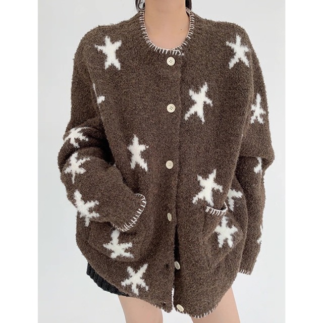 star loose knit cardigan　スタールーズニットカーディガン　J1578