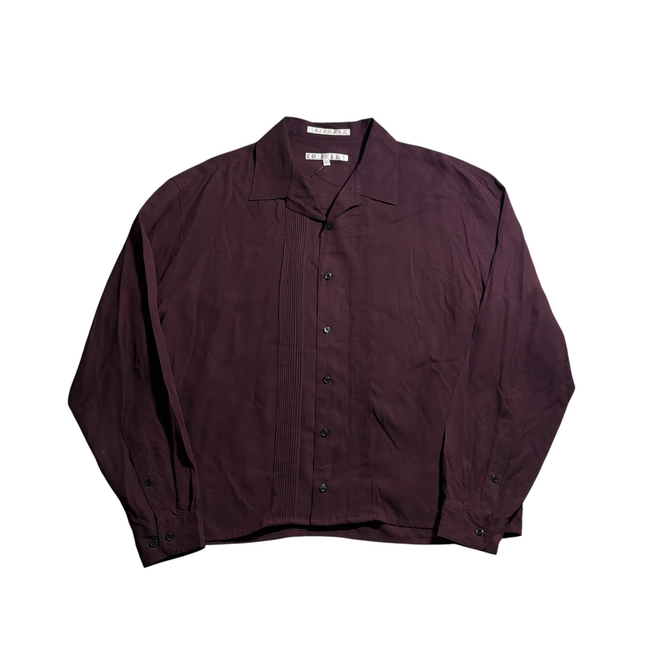 PERRY ELLIS pure silk open collar pleats shirt