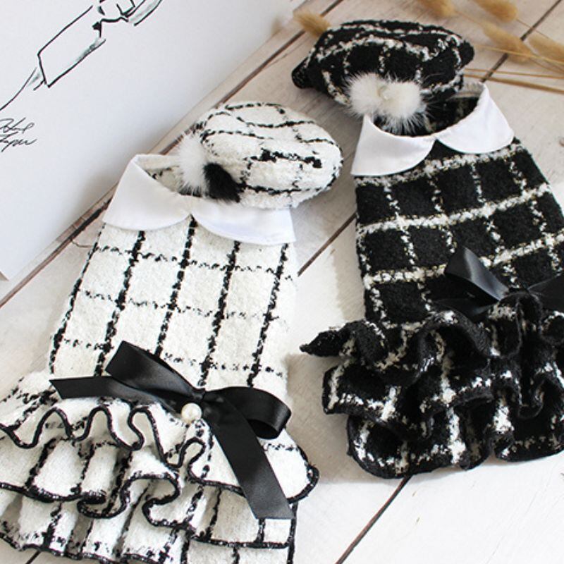 チェックのツイードワンピース 犬服 00590