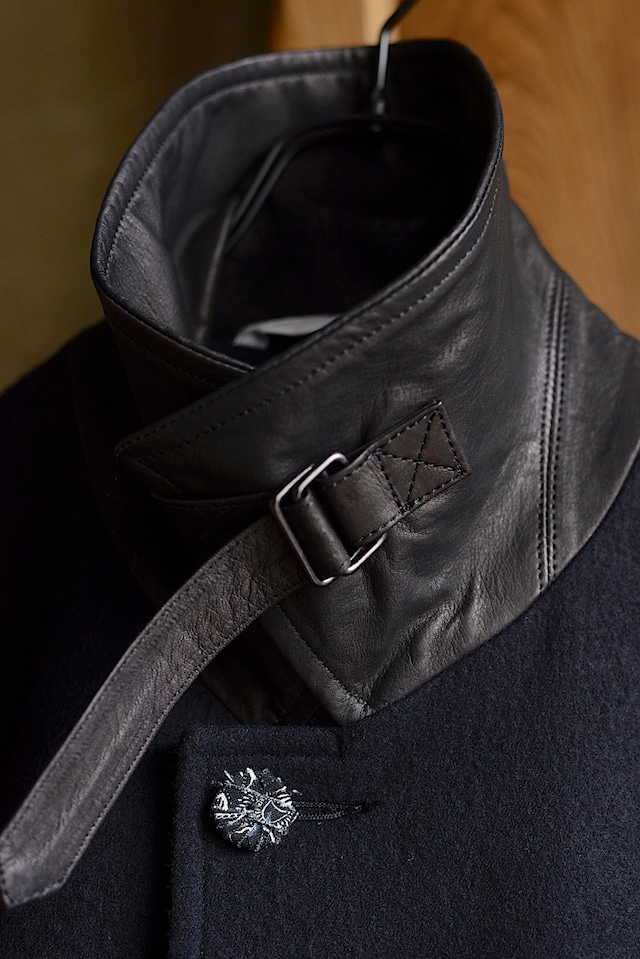 blackbird / bal collar coat (black leather combination)