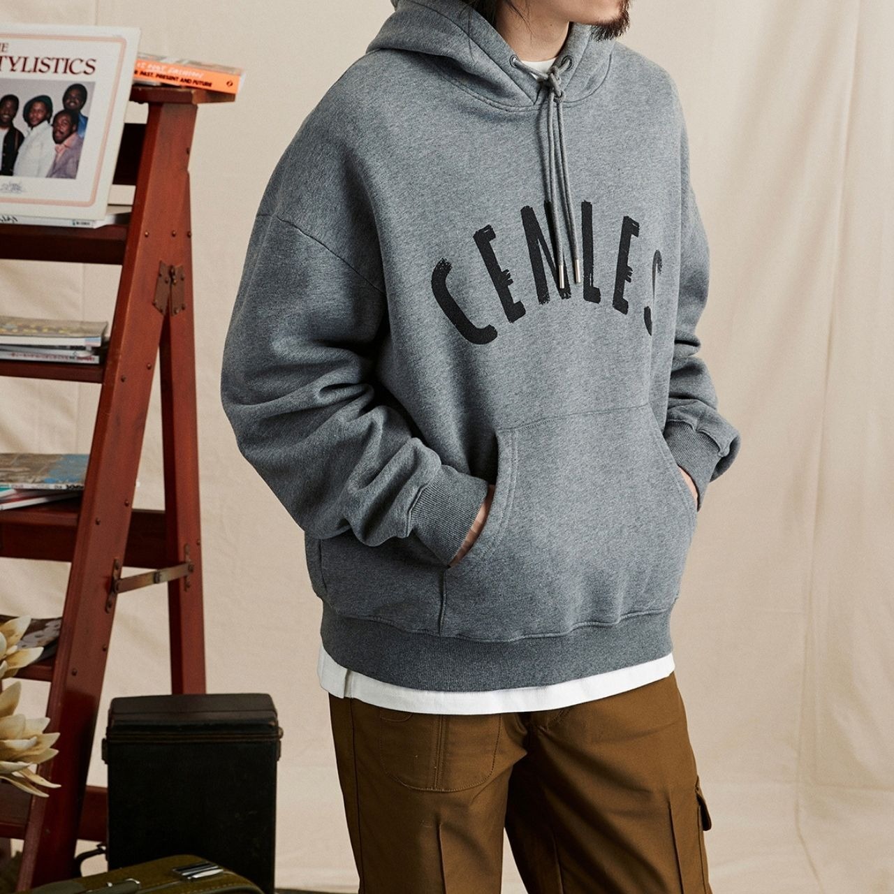 アメリカンスタイルプリントダメージ加工フーディー　1167