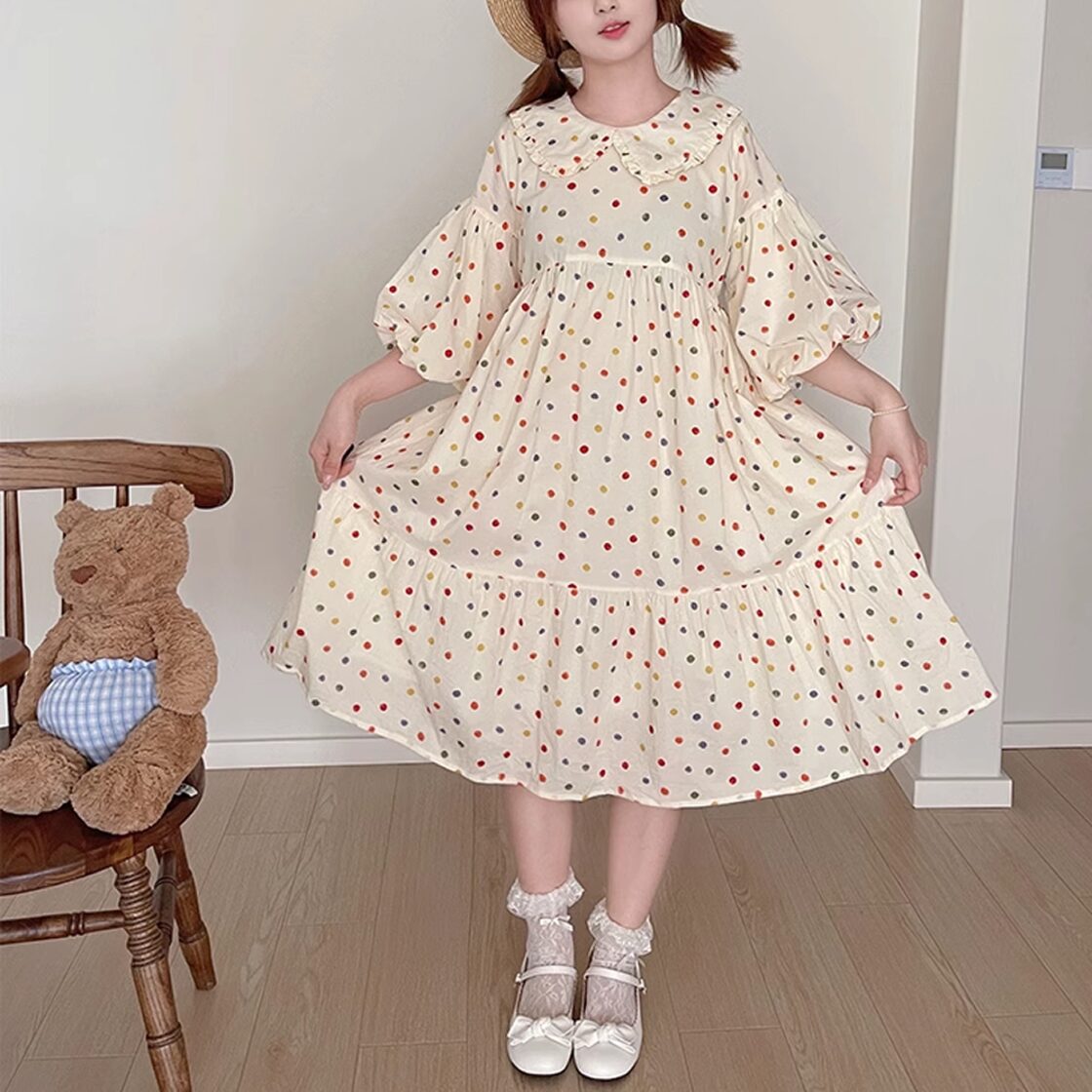 レディース 半端袖 水玉 ドット柄 ロリータ ワンピース レトロ  