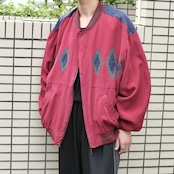 Argyle switching designsilk blouson