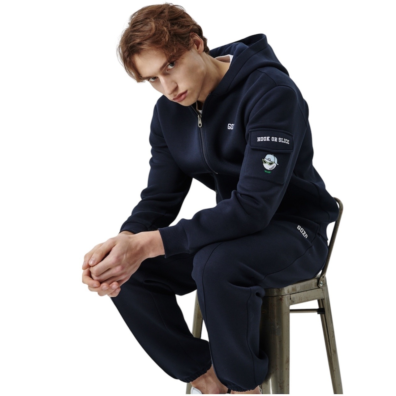 GOXO ゴーエックスオー フックスライスコージーポケットフードジップアップ ネイビー