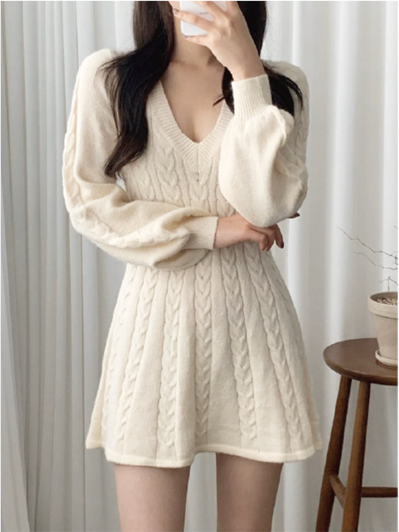 3色】Vネックニットミニワンピース | chère moi《シェルモワ》韓国風