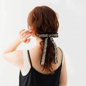 tweed ribbon barrette　G040
