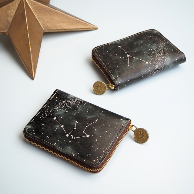 ラウンドファスナー コンパクト 財布（12星座の星空※12デザイン)