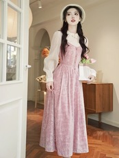 【0135】Pink Patchwork Pattern Long Sleeve Dress