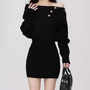 オフショルダー ニット ワンピース 長袖 レディース 秋冬 韓国 ミニワンピース おしゃれ きれいめ 大人 かわいい 肩出し オフショル ドレス 大人可愛い 大人女子