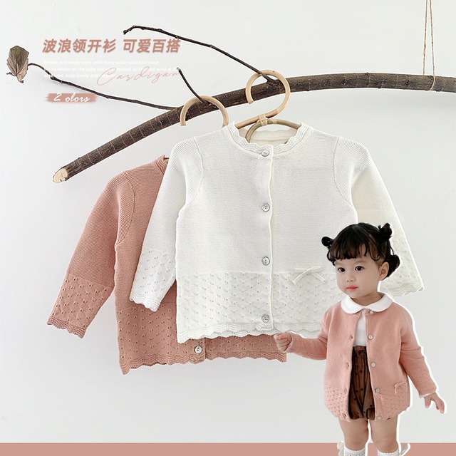 スプリングサマーニットセーター レースカラーコート 薄手カーディガン 春物 夏物 超面白いベビーショップ48205249107