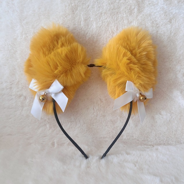 猫耳　明るい茶色　可愛いお花付き