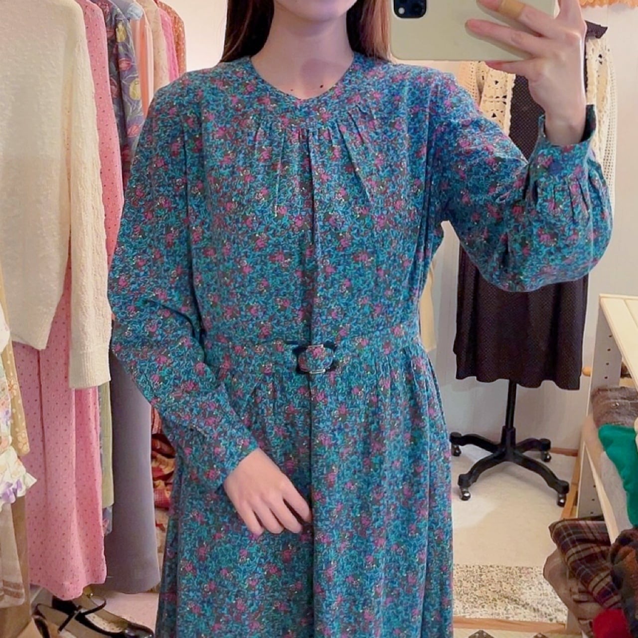 pink line flower gather one-piece