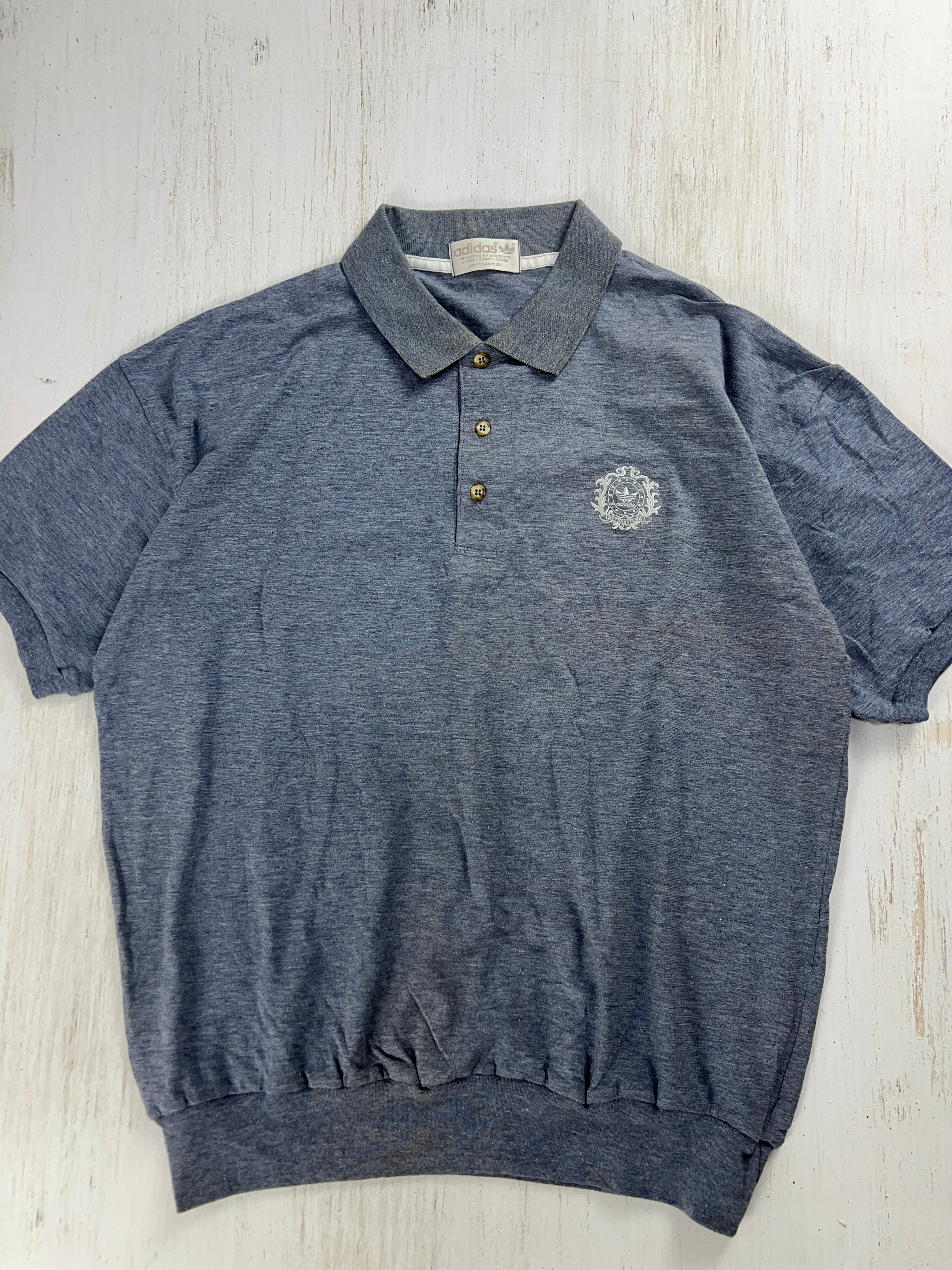 【稀少】アディダスオリジナルス　デサント　ステファンエドバーグ　ポロシャツ　白 1980-90's adidas Polo Shirt Gray DESCENTE Made / アディダス グレー