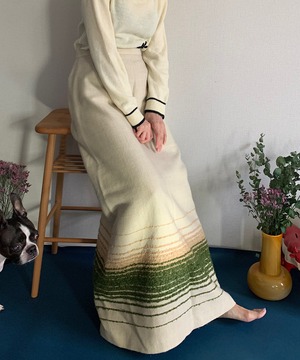 【送料無料】70's-80's ivory wool maxi skirt