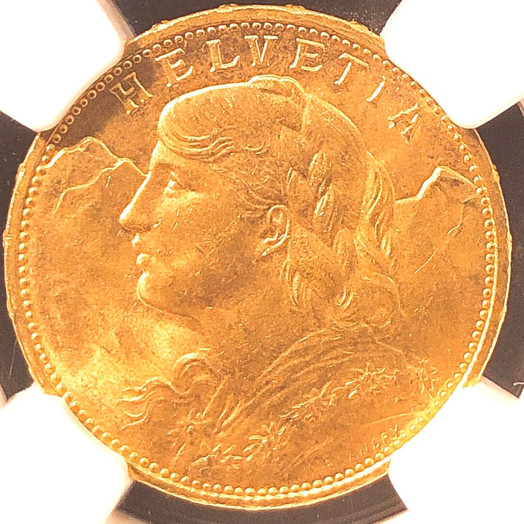 希少高鑑定】1915年 スイス アルプスの少女 20フラン 金貨 NGC MS65