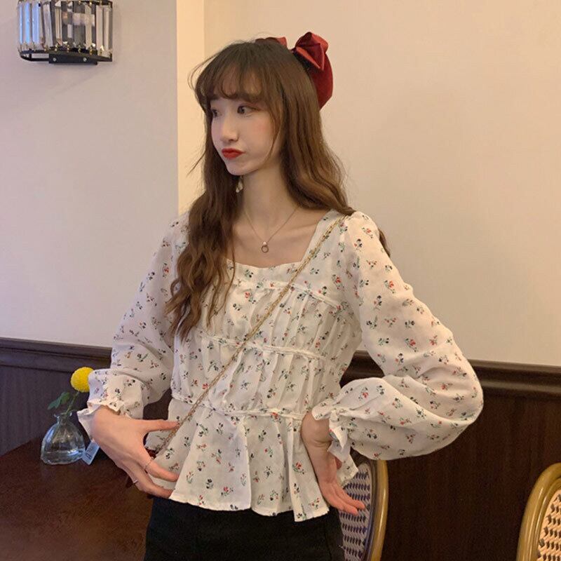 フローラルシャツ スプリングプリーツトップス 大人ガーリー スウィート キュート カジュアル 春物 花柄 萌量不足78669243550