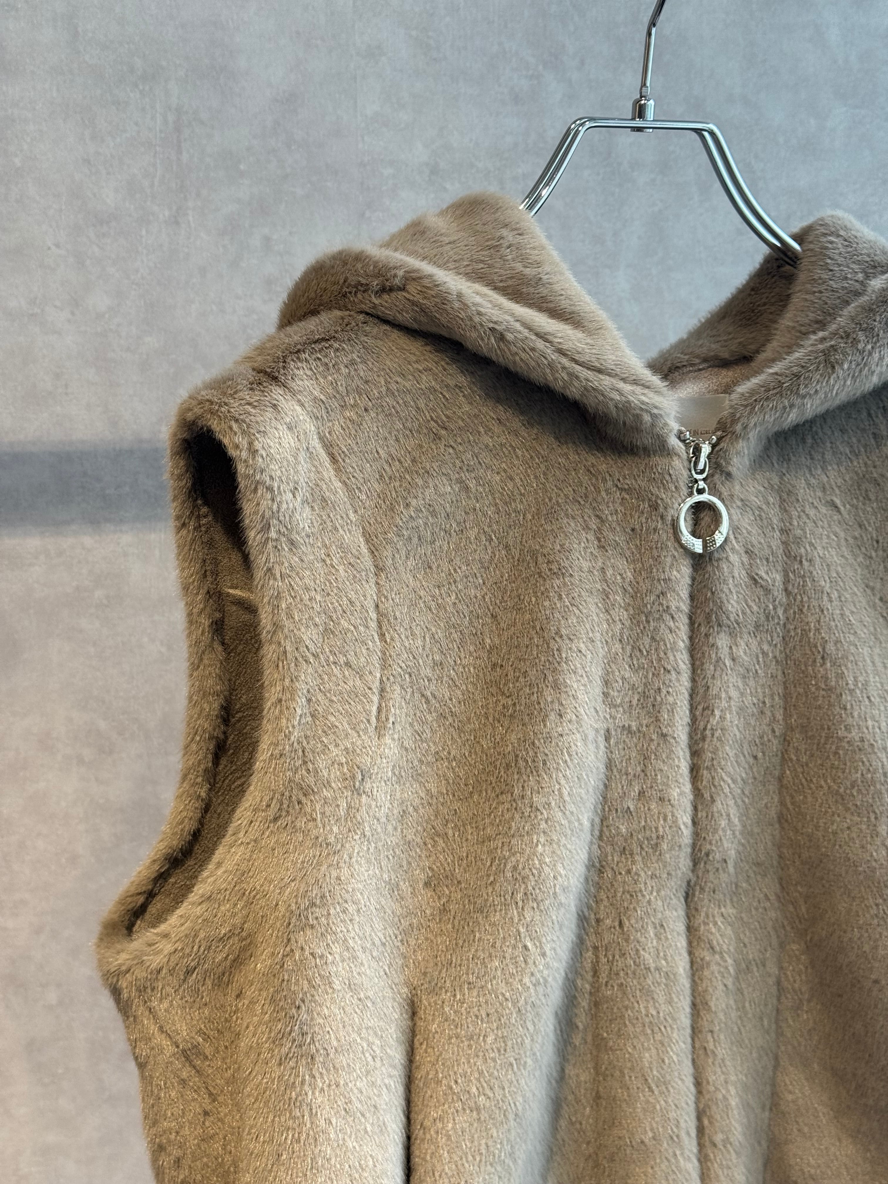 faux fur hood zip vest