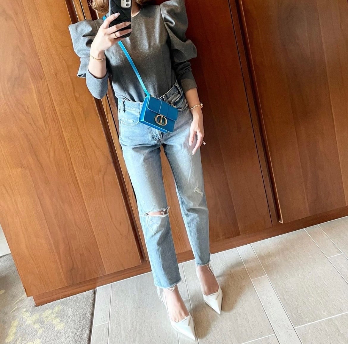 とんがりパフtops Manon グレー | Cygne 