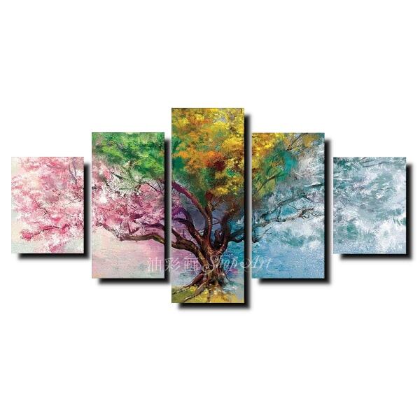 5パネル 『春夏秋冬 一本の木 Mサイズ』 油彩画 インテリア モダン