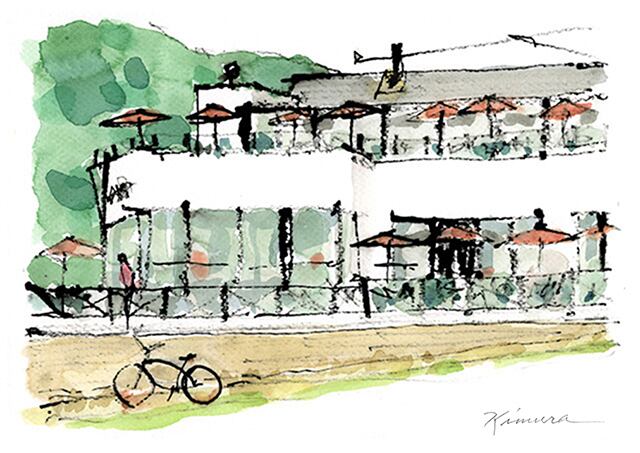 スケッチ／楽しい街角-24（水彩画／額装品／framed item