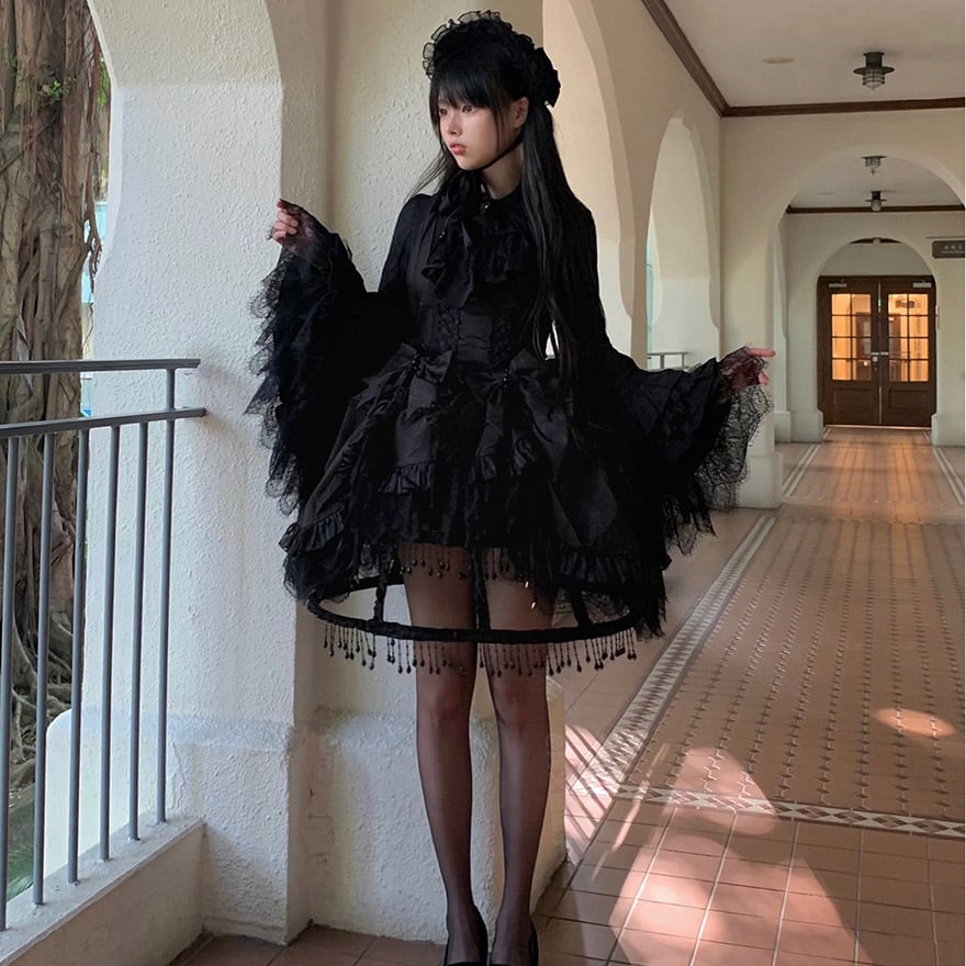 ゴスロリ通販 With U ゴスロリ 鳥かごスカート 重ね着 ビーズ ふんわり