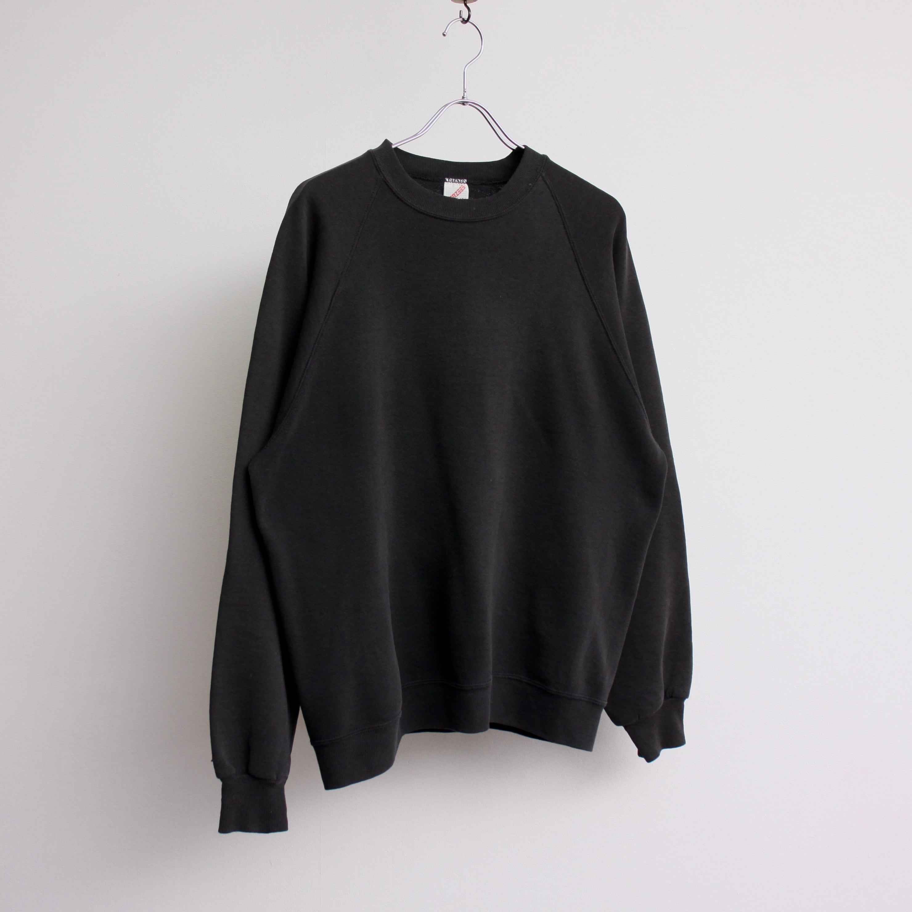 1341. fade black sweat made in USA フェードブラック 無地 ラグラン ...