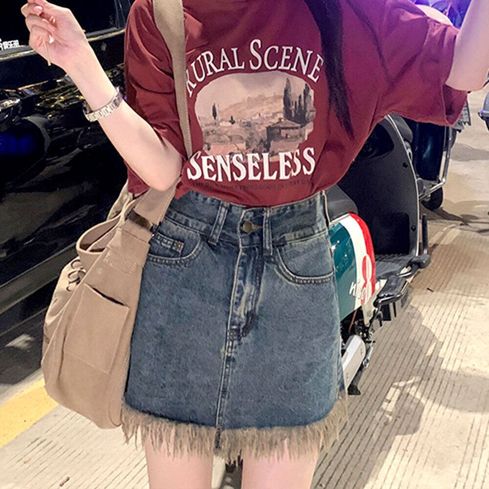 デニム ミニスカート レディース 春夏秋 韓国 デニムスカート おしゃれ 大人 かわいい フリンジ ハイウエスト カジュアル ヴィンテージ ストリートファッション Aライン 大人可愛い 大人女子