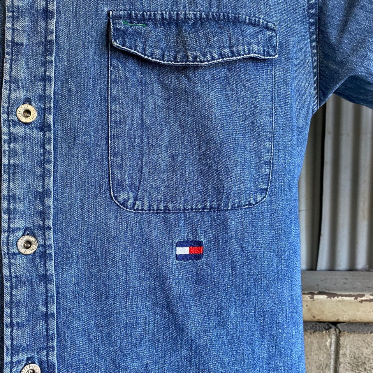 90年代 TOMMY JEANS トミージーンズ デニムシャツ メンズM 古着 TOMMY 