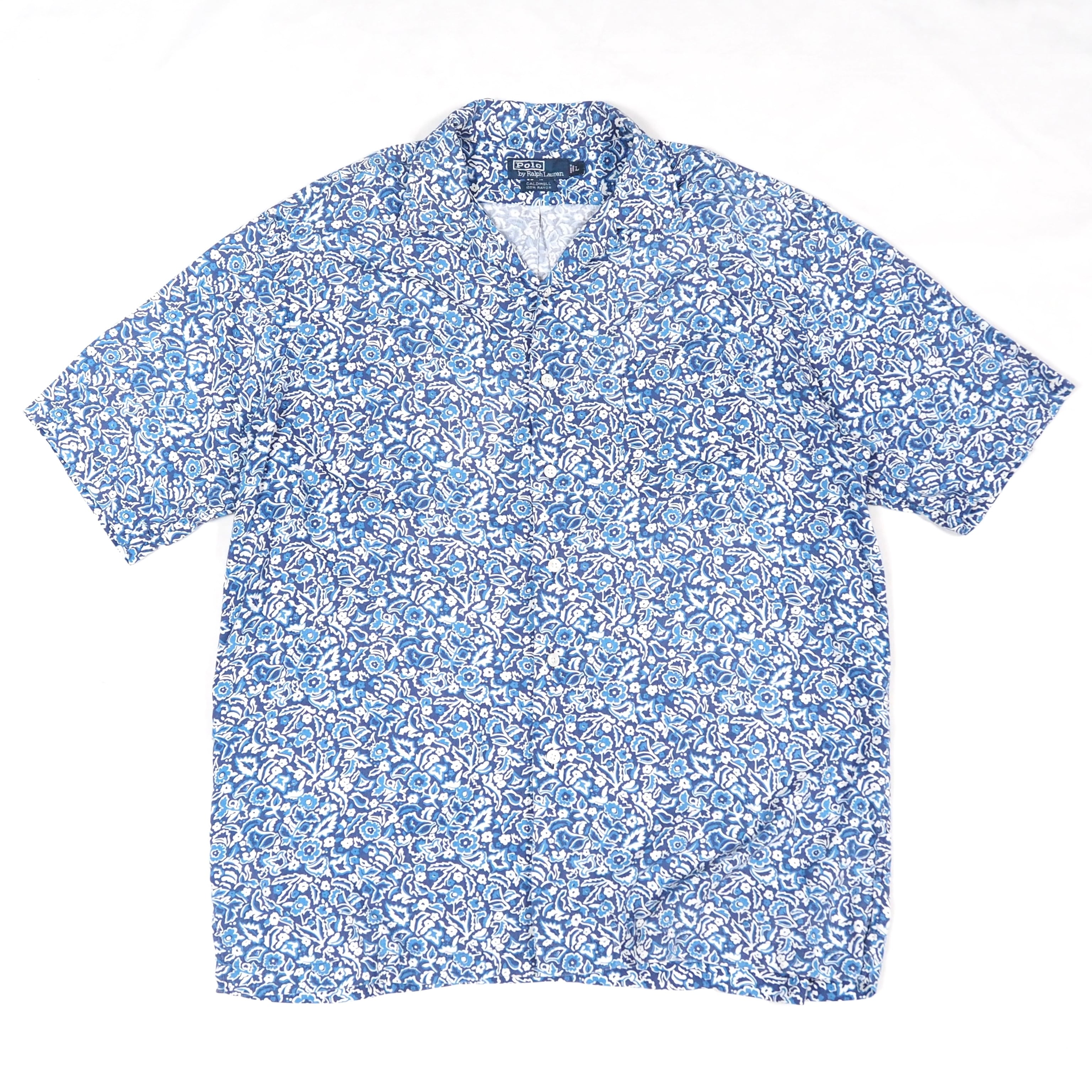 Polo by Ralph Lauren rayon open collar s/s shirt【CALDWELL】L.blue 90's ポロラルフローレン オープンカラー 半袖シャツ