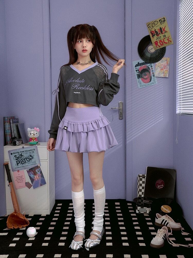 ミニスカート 紫 黒 リボン ボトムス ガーリー 可愛い | PAY ID