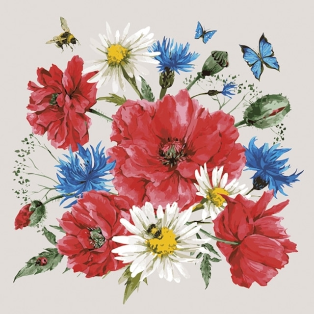 【Maki】バラ売り2枚 ランチサイズ ペーパーナプキン Mix of Wild Flowers with Poppies リネン