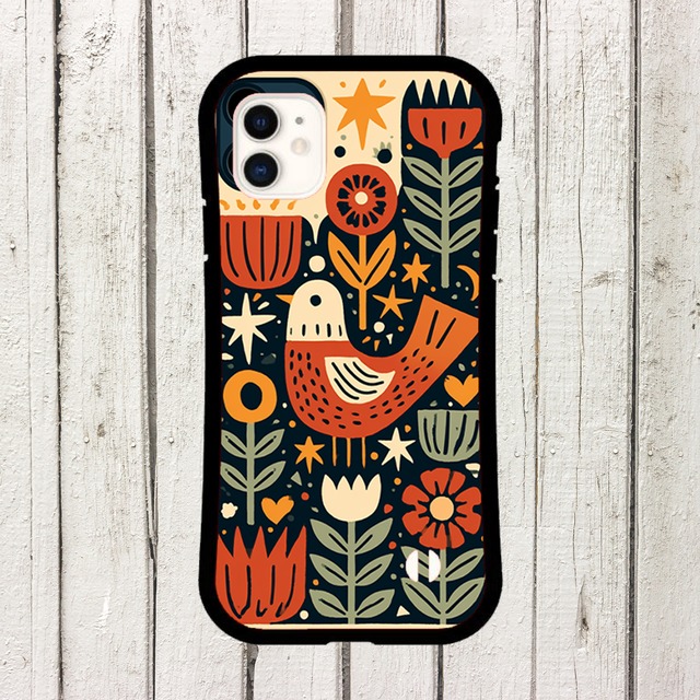 受注生産 iPhoneケース 花と鳥の民芸トーテム｜フォークアート FMSY015A