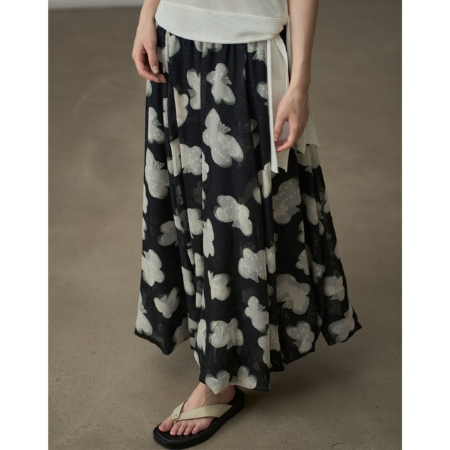 a-line floral chiffon skirt L0555