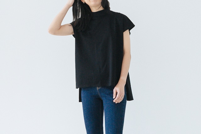 HIGH GAUGE DRAPE JERSEY - MOCK NECK FRENCH TUNIC ：ハイゲージドレープ天竺 - モックネックフレンチチュニック【日本製】