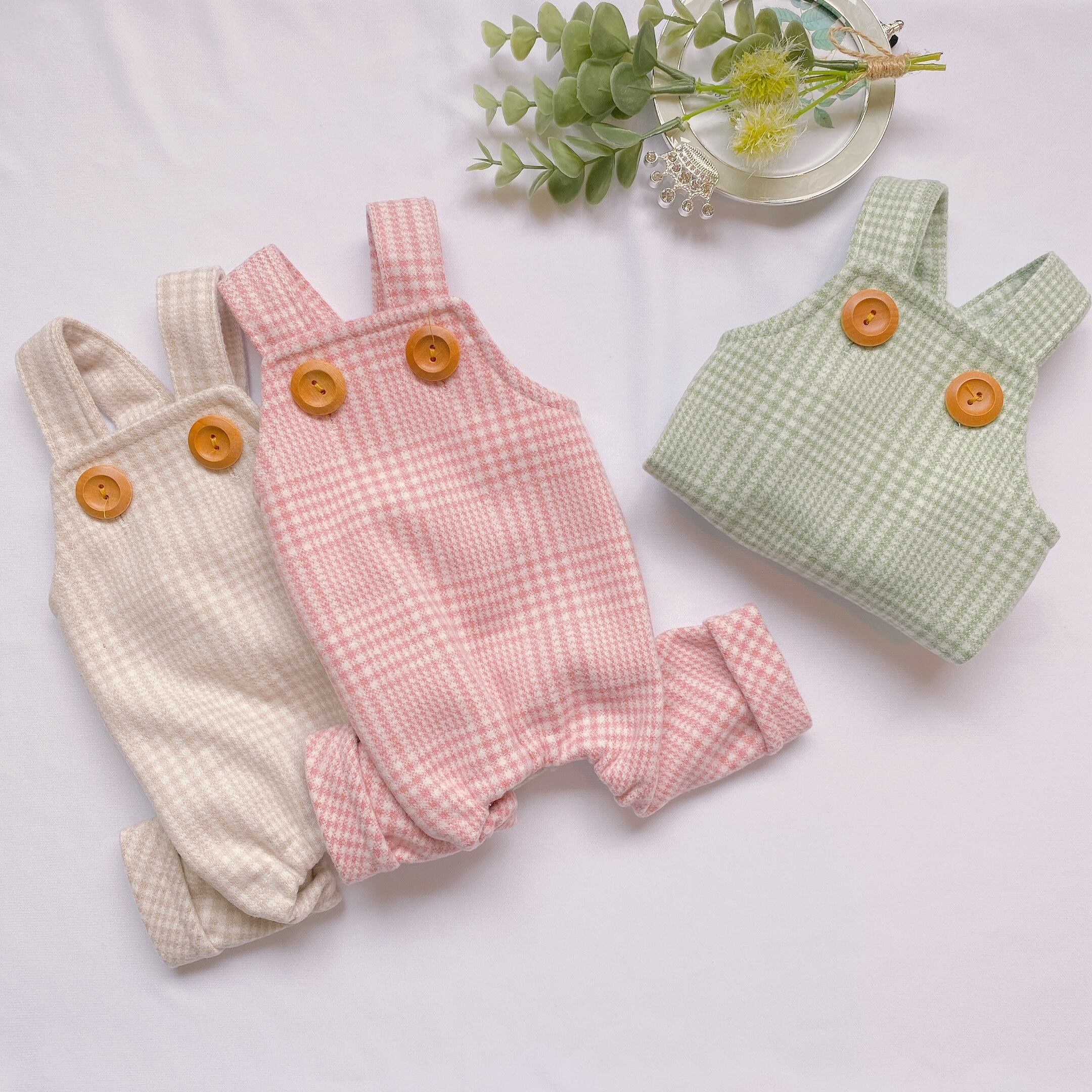 【SALE】ウールチェックロンパース S ~ XL 3color / 犬服 秋冬 新作 可愛い 犬の服 つなぎ ドッグウェア オールインワン 小型犬 中型犬 tsu31