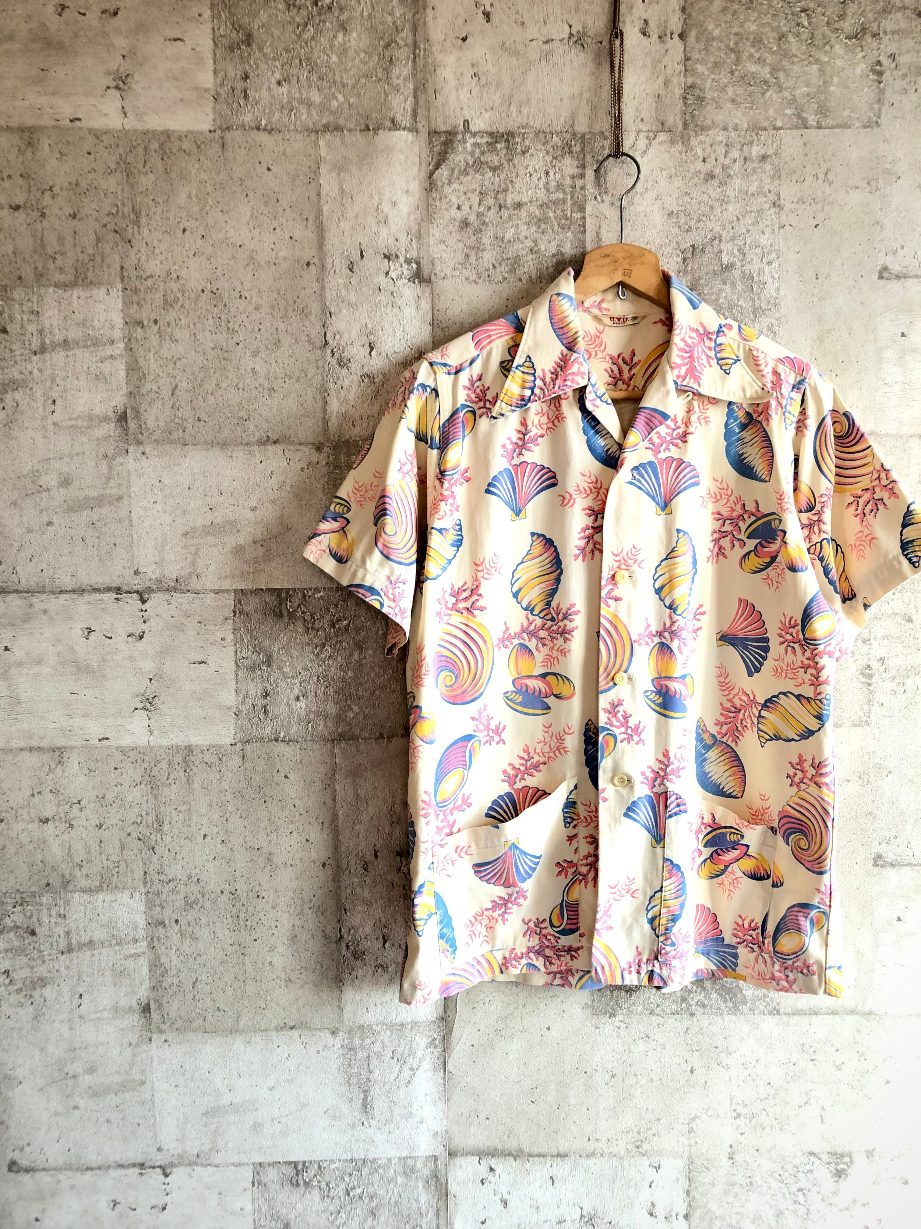 40s〜 BVD BRAND ALL-OVER PATTERN COTTON HAWAIIAN ALOHA SHIRT OLD