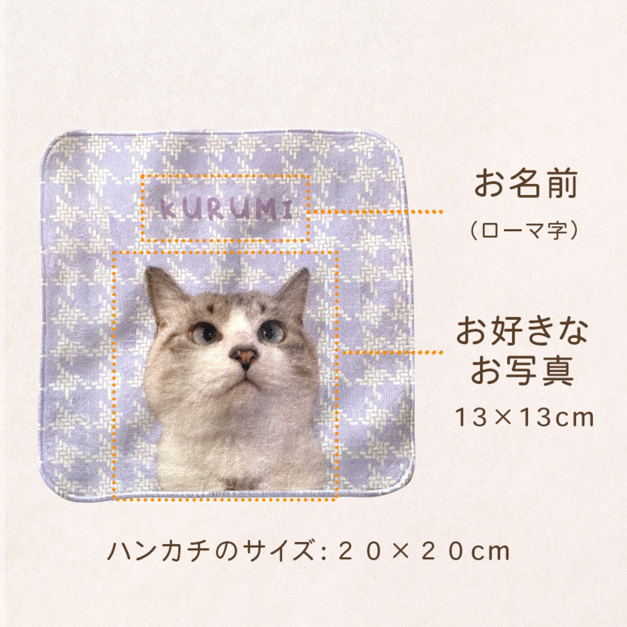 ハンカチ ミニタオル 20×20cm 選べる3デザイン｜写真入り 名入れ｜うち