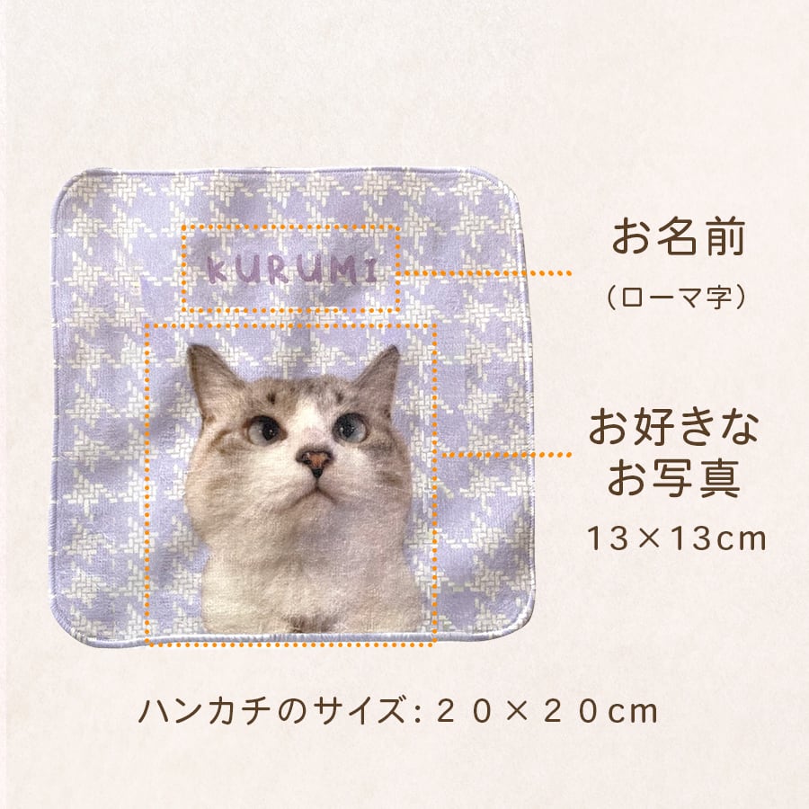 ハンカチ ミニタオル 20×20cm 選べる3デザイン｜写真入り 名入れ｜うち