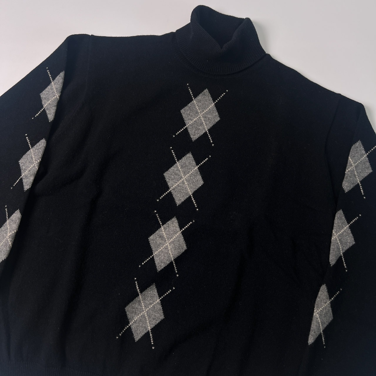 Karl Helmut カールヘルム アーガイル ラムウール タートルネック セーター ブラック