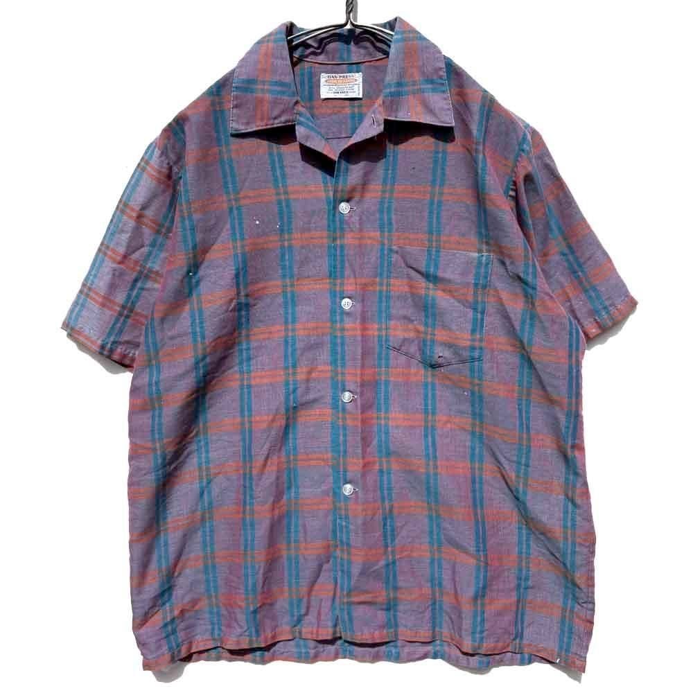 1950s Dan River Blue Check Cotton Short Sleeve Loop Collar