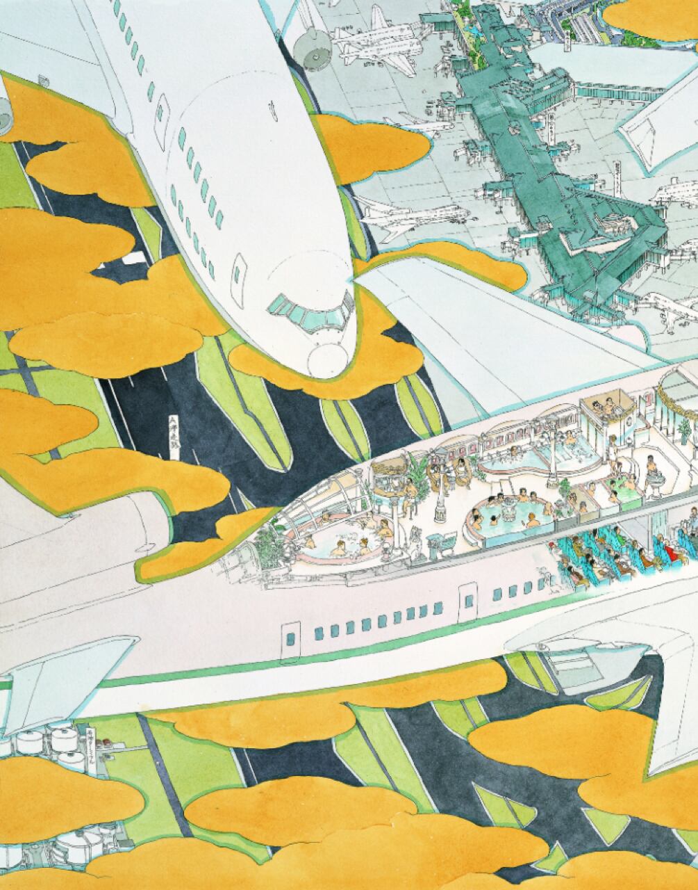 山口晃 版画作品「成田国際空港 飛行機百珍圖 ed./80」 | Mizuma Art